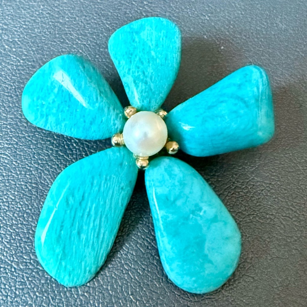 vtg Amazonite Pearl Brooch Unsigned